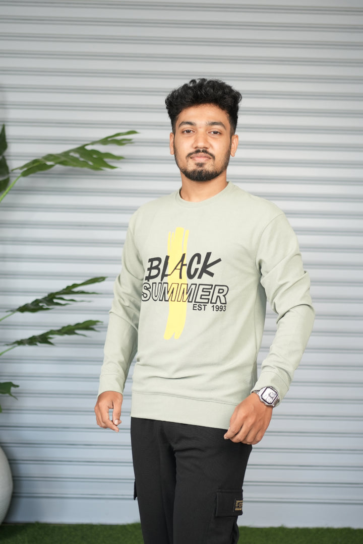 Men's Full Sleeve Graphic Sweatshirt – Black Summer Printed Casual Tshirt- Pista Green