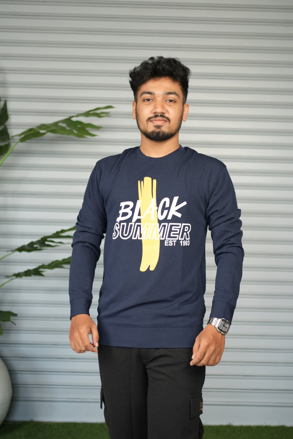 Men's Full Sleeve Graphic Sweatshirt – Black Summer Printed Casual Tshirt- Navy Blue
