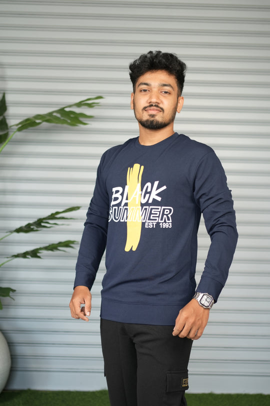 Men's Full Sleeve Graphic Sweatshirt – Black Summer Printed Casual Tshirt- Navy Blue – alternate view – 7MAN India