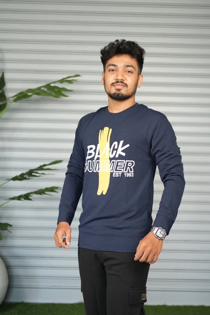 Men's Full Sleeve Graphic Sweatshirt – Black Summer Printed Casual Tshirt- Navy Blue