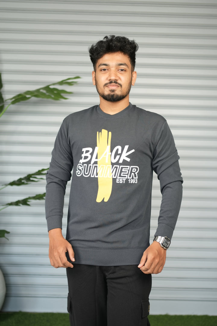 Men's Full Sleeve Graphic Sweatshirt – Black Summer Printed Casual Tshirt- Grey