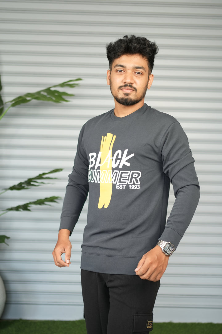 Men's Full Sleeve Graphic Sweatshirt – Black Summer Printed Casual Tshirt- Grey