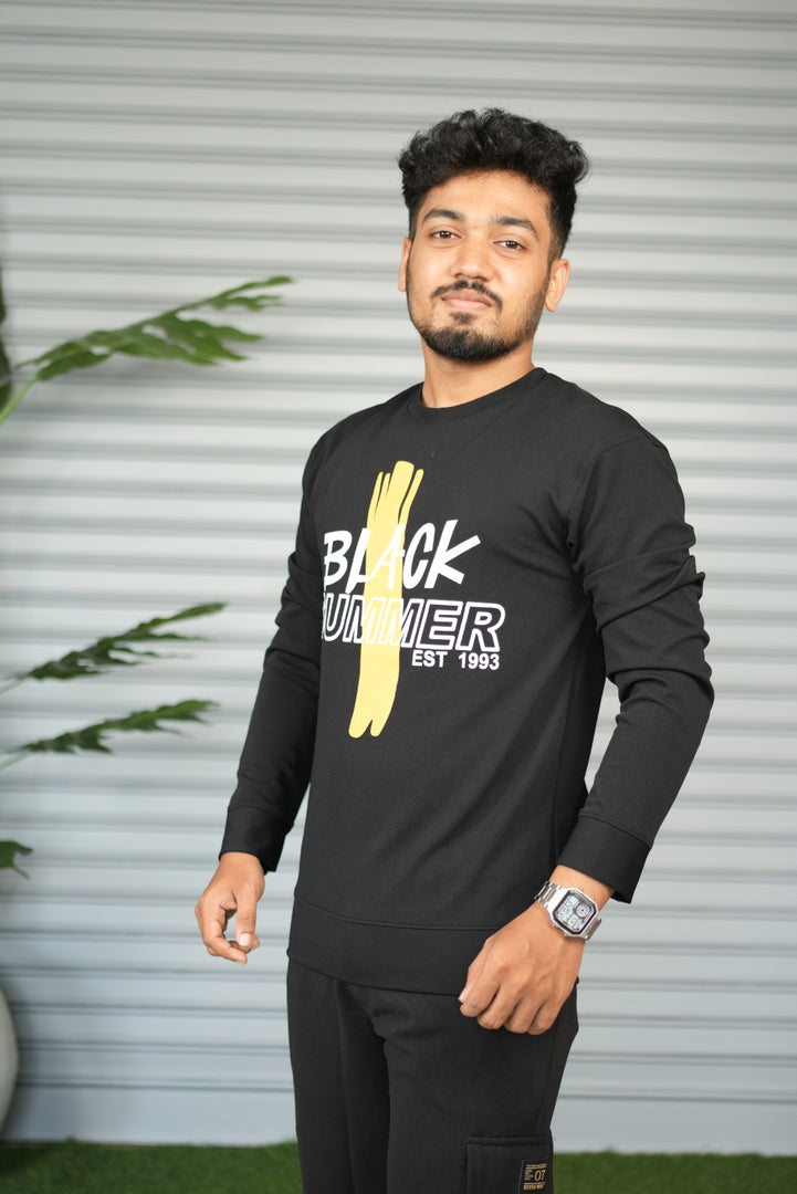 Men's Full Sleeve Graphic Sweatshirt – Black Summer Printed Casual Tshirt- Black