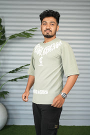 Chicago Graphic Print Oversized Trendy Street Style T-Shirt for Men – Pista Green