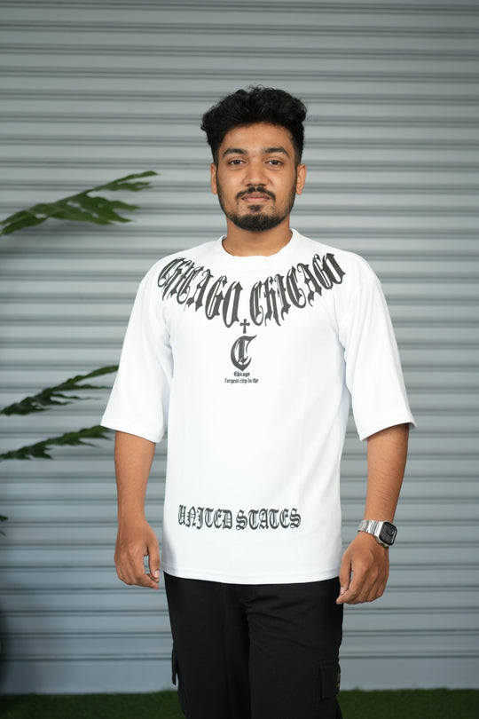 Chicago Graphic Print Oversized Trendy Street Style T-Shirt for Men – Ash – 7MAN Men's Fashion India