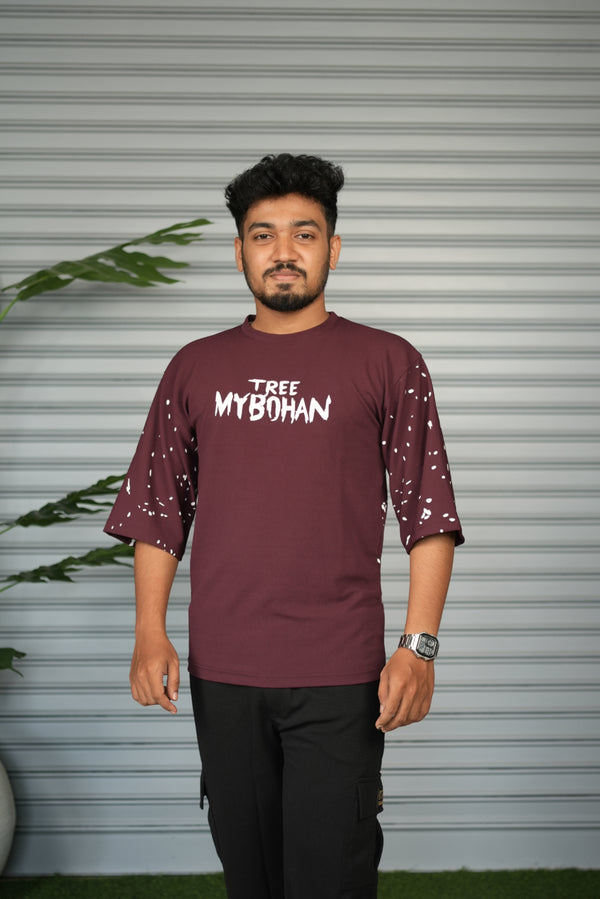 Graphic Print Oversized T-Shirt for Men – Tree My Bohan - Maroon