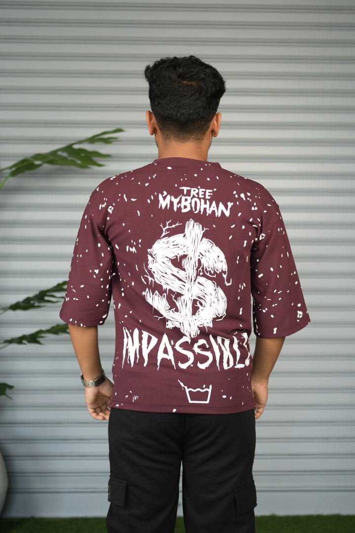 Graphic Print Oversized T-Shirt for Men – Tree My Bohan - Maroon