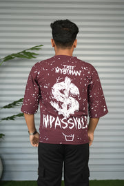 Graphic Print Oversized T-Shirt for Men – Tree My Bohan - Maroon