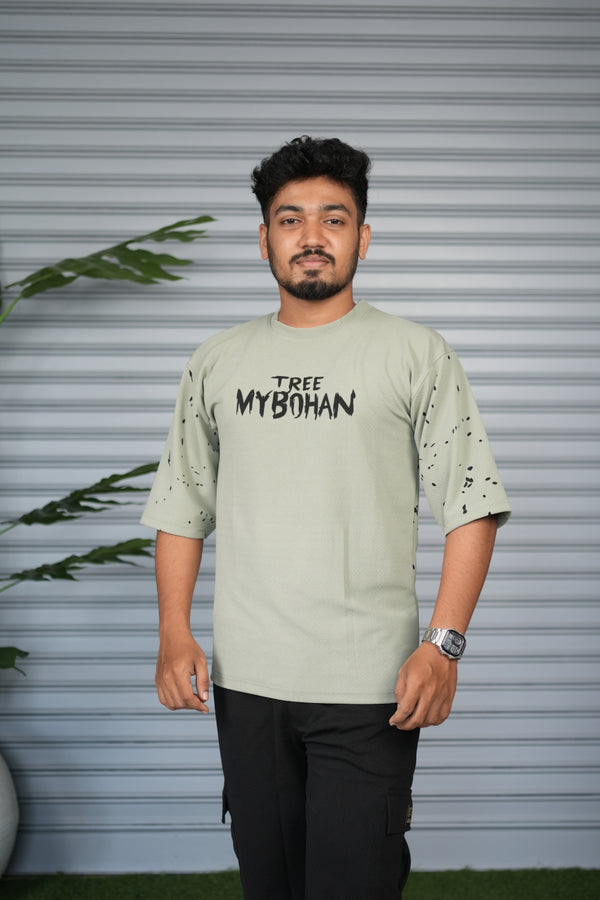 Graphic Print Oversized T-Shirt for Men – Tree My Bohan - Pista Green