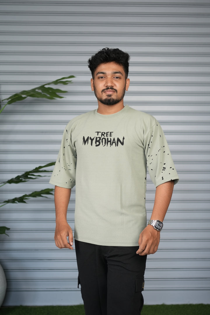 Graphic Print Oversized T-Shirt for Men – Tree My Bohan - Pista Green