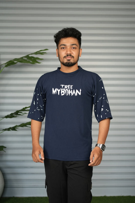 Graphic Print Oversized T-Shirt for Men – Tree My Bohan - Navy Blue – 7MAN Men's Fashion India