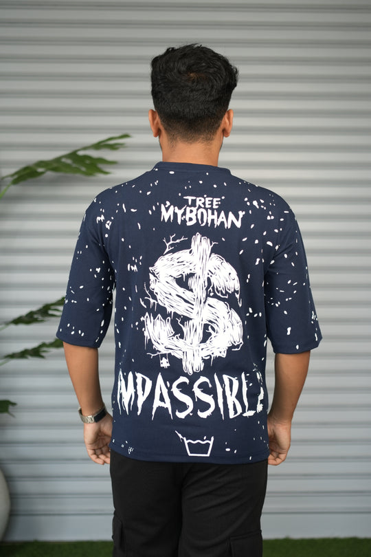 Graphic Print Oversized T-Shirt for Men – Tree My Bohan - Navy Blue – alternate view – 7MAN India