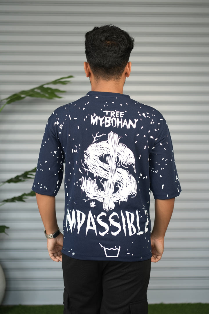 Graphic Print Oversized T-Shirt for Men – Tree My Bohan - Navy Blue