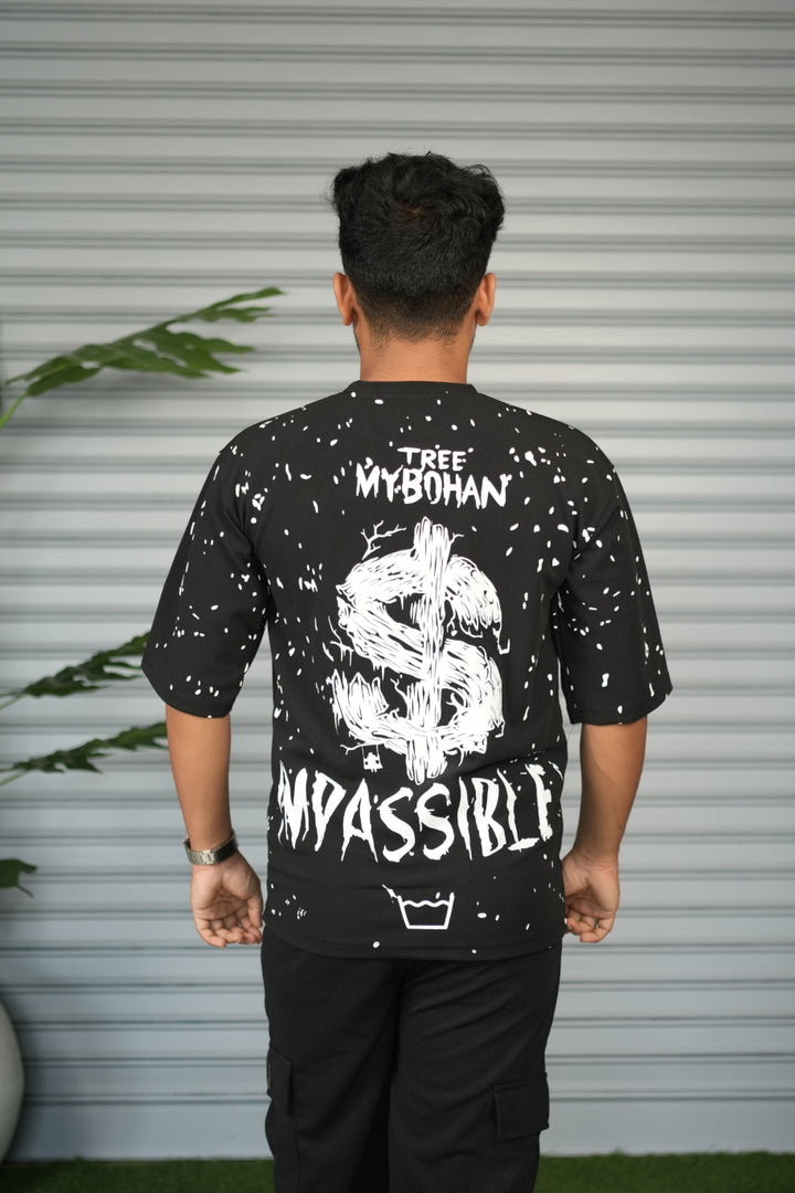 Graphic Print Oversized T-Shirt for Men – Tree My Bohan - Black