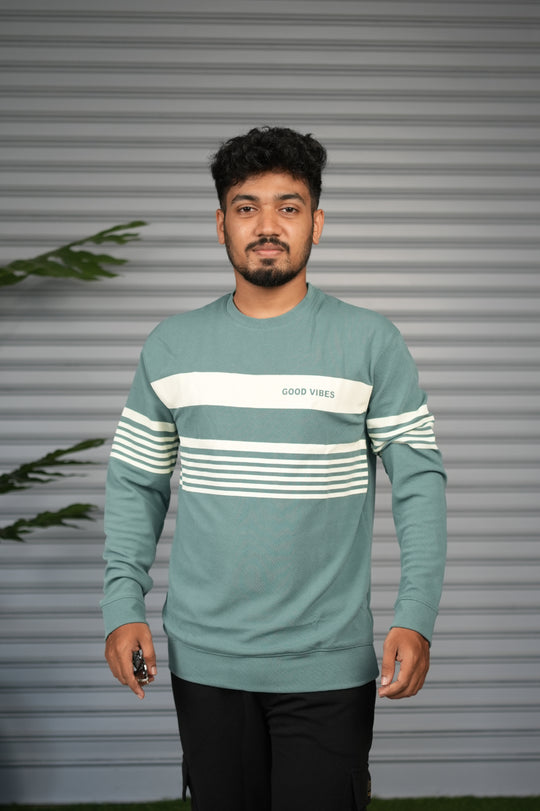 Casual Full Sleeve Striped Sweatshirt for Men |  Round Neck Pullover - Sage Green – 7MAN Men's Fashion India