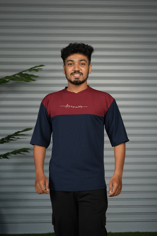 Oversized Round Neck Dreamer Printed T-Shirt for Men - Navy Blue & Maroon – 7MAN Men's Fashion India