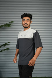 Oversized Round Neck Dreamer Printed T-Shirt for Men - Grey and Ash