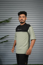 Oversized Round Neck Dreamer Printed T-Shirt for Men - Pista Green & Black