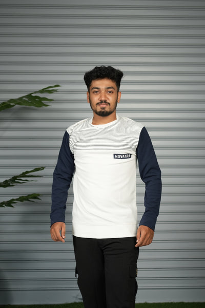 Men's Block Sweatshirt | Full Sleeve Casual Round Neck Sweatshirt for Men - White