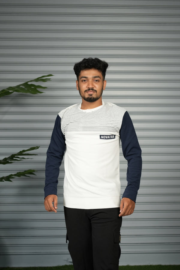 Men's Block Sweatshirt | Full Sleeve Casual Round Neck Sweatshirt for Men - White