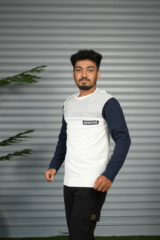 Men's Block Sweatshirt | Full Sleeve Casual Round Neck Sweatshirt for Men - White – alternate view – 7MAN India