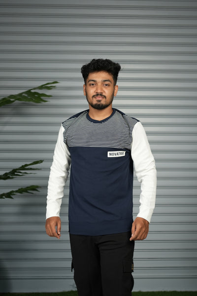Men's Block Sweatshirt | Full Sleeve Casual Round Neck Sweatshirt for Men - Navy Blue