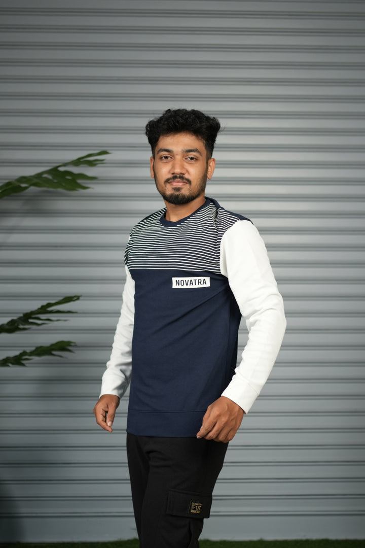Men's Block Sweatshirt | Full Sleeve Casual Round Neck Sweatshirt for Men - Navy Blue