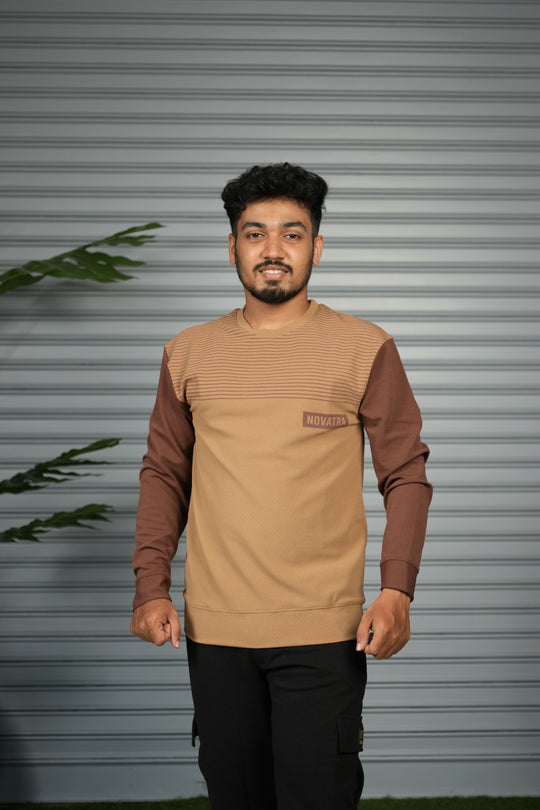 Men's Block Sweatshirt | Full Sleeve Casual Round Neck Sweatshirt for Men - Light Brown – 7MAN Men's Fashion India