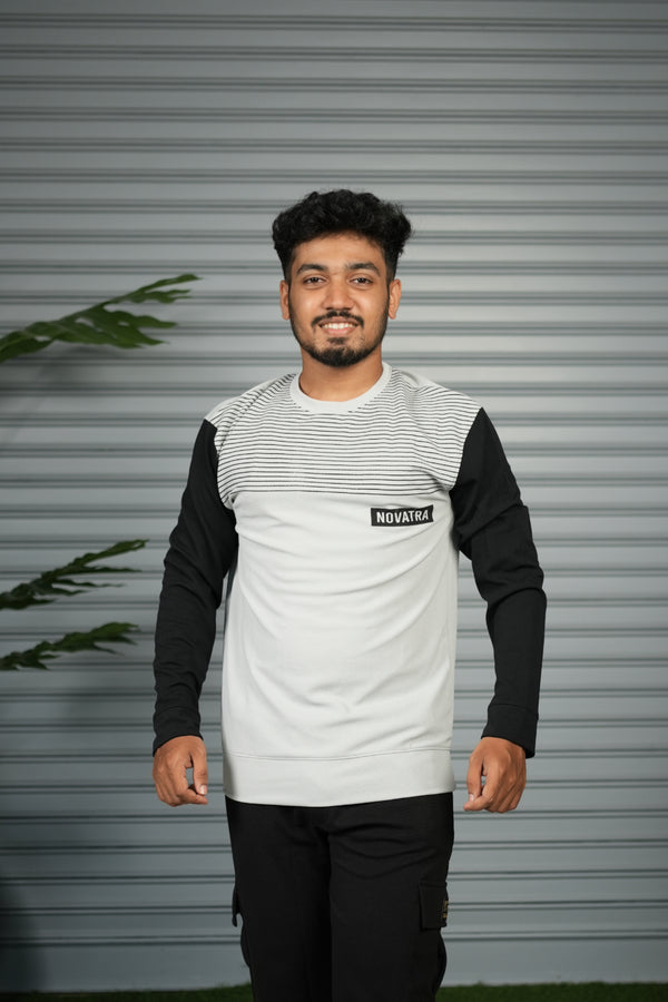 Men's Block Sweatshirt | Full Sleeve Casual Round Neck Sweatshirt for Men - Ash