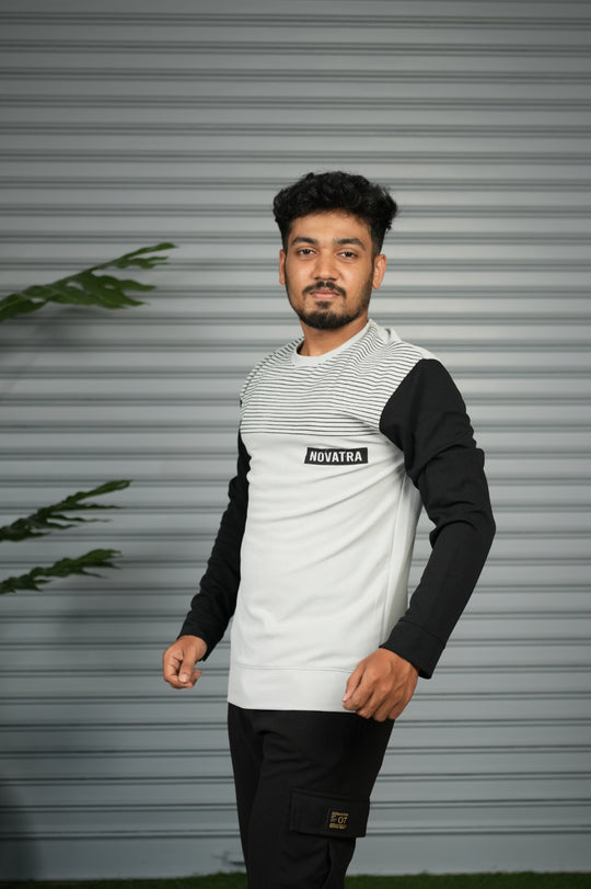 Men's Block Sweatshirt | Full Sleeve Casual Round Neck Sweatshirt for Men - Ash – alternate view – 7MAN India