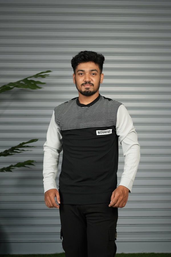 Men's Block Sweatshirt | Full Sleeve Casual Round Neck Sweatshirt for Men - Black