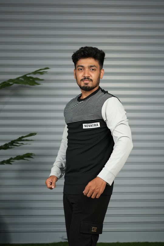 Men's Block Sweatshirt | Full Sleeve Casual Round Neck Sweatshirt for Men - Black – alternate view – 7MAN India
