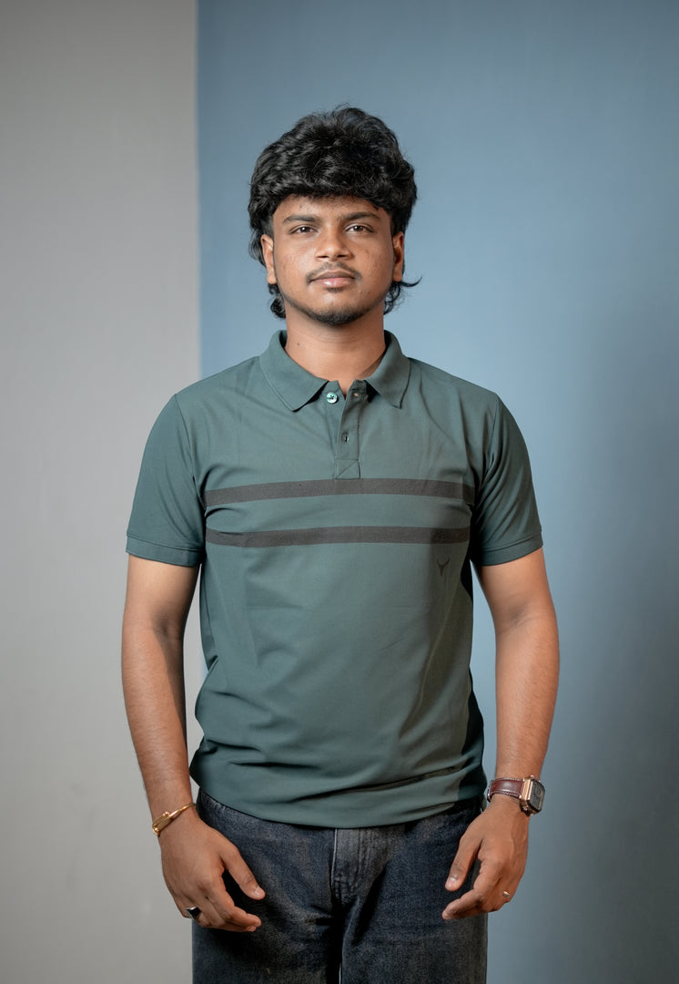 Short sleeve Men's Chest Stripe Polo T-Shirt — Slim Fit - Bottle Green