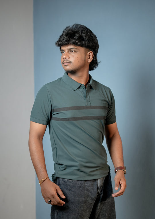 Short sleeve Men's Chest Stripe Polo T-Shirt — Slim Fit - Bottle Green – alternate view – 7MAN India