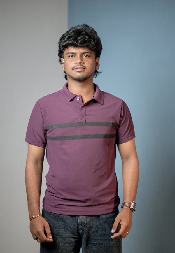 Short sleeve Men's Chest Stripe Polo T-Shirt — Slim Fit - Graphe Shade
