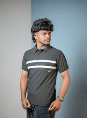 Short sleeve Men's Chest Stripe Polo T-Shirt — Slim Fit - Grey