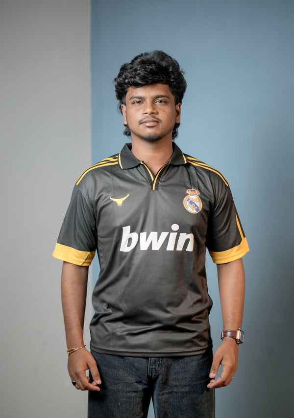 Short Sleeve Round Neck BWIN Jersey for Men - Black with Yellow