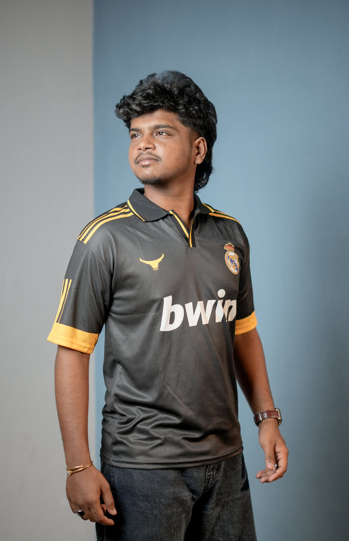 Short Sleeve Round Neck BWIN Jersey for Men - Black with Yellow