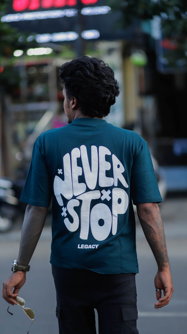 Five Sleeve Printed Mens T-shirt NEVER STOP - Dark Green