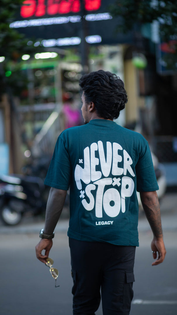 Five Sleeve Printed Mens T-shirt NEVER STOP - Dark Green