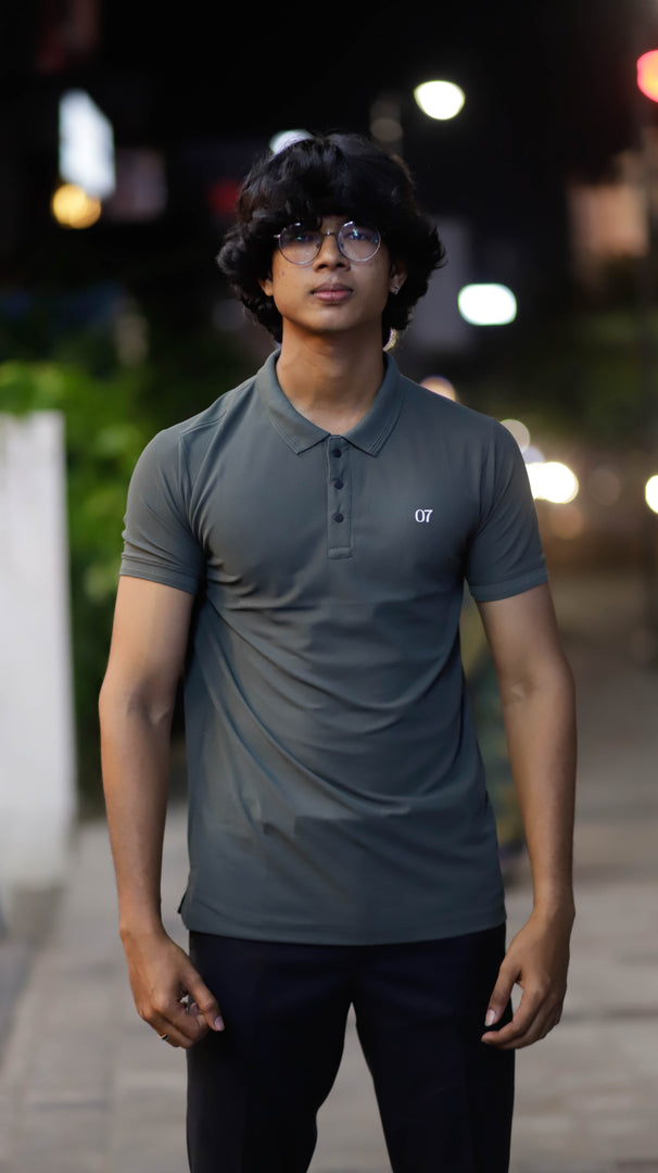 07 COLLAR NECK HALF SLEEVE MENS TSHIRT-DARK GREEN