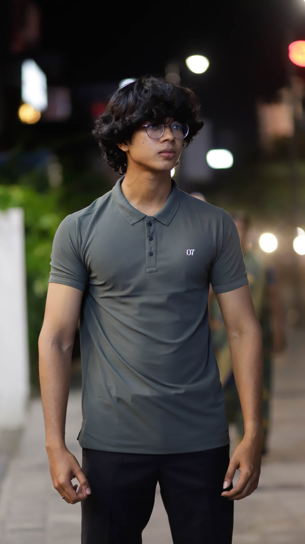 07 COLLAR NECK HALF SLEEVE MENS TSHIRT-DARK GREEN