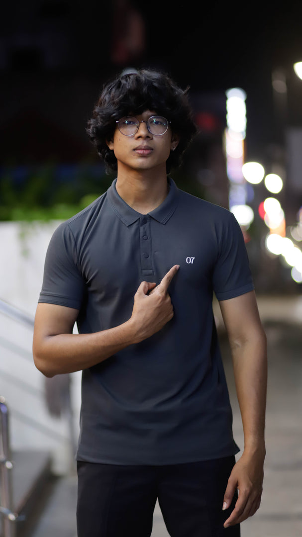 07 COLLAR HALF SLEEVE TSHIRT-DARK GREY