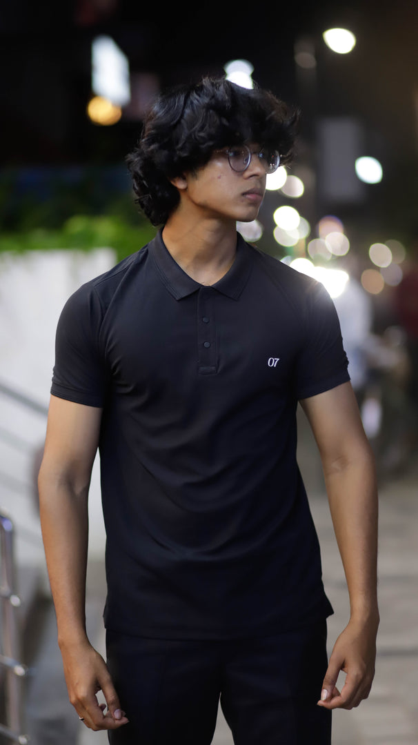 07 COLLAR HALF SLEEVE MENS TSHIRT-BLACK