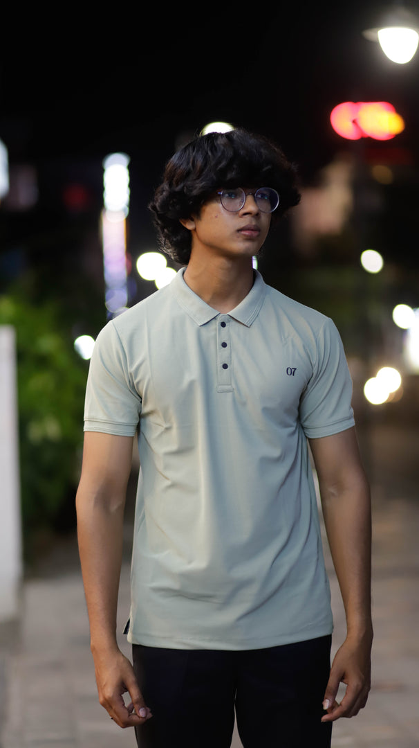 07 COLLAR NECK HALF SLEEVE MENS TSHIRT-LIGHT GREEN