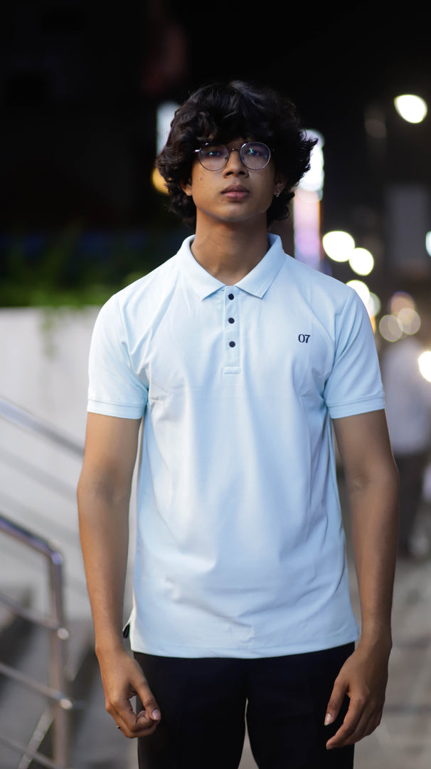 07 COLLAR NECK HALF SLEEVE MENS TSHIRT-SKY BLUE