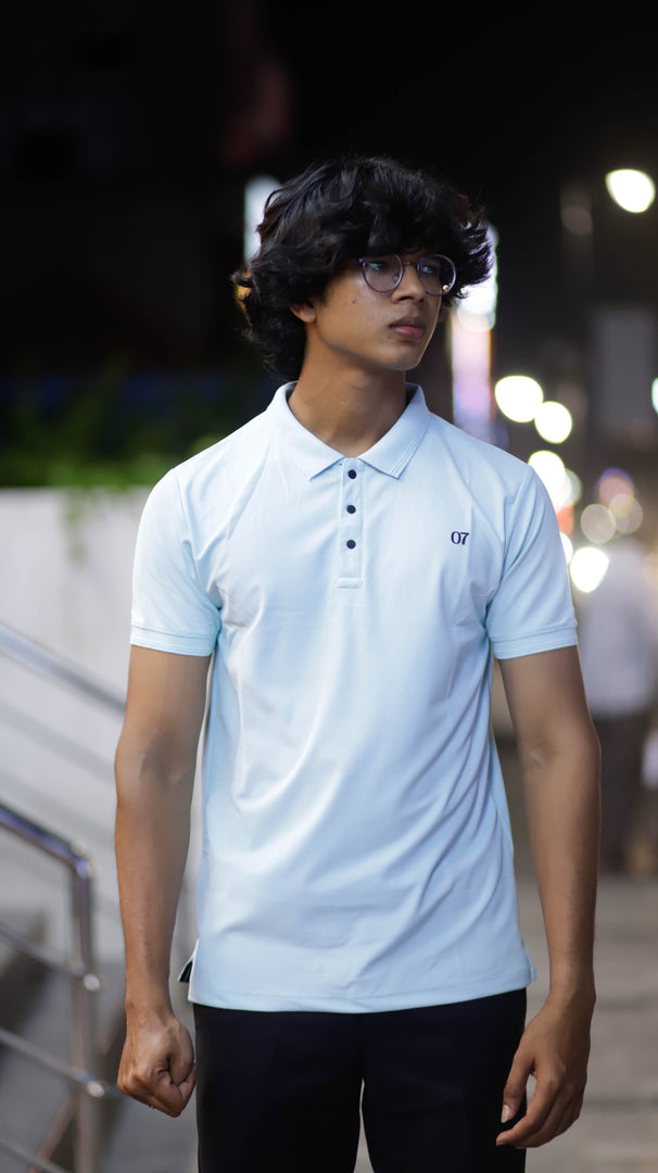 07 COLLAR NECK HALF SLEEVE MENS TSHIRT-SKY BLUE