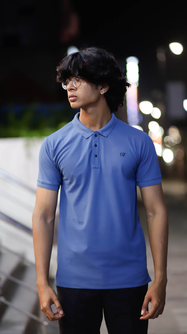 07 COLLAR NECK HALF SLEEVE MENS TSHIRT-PETROL BLUE