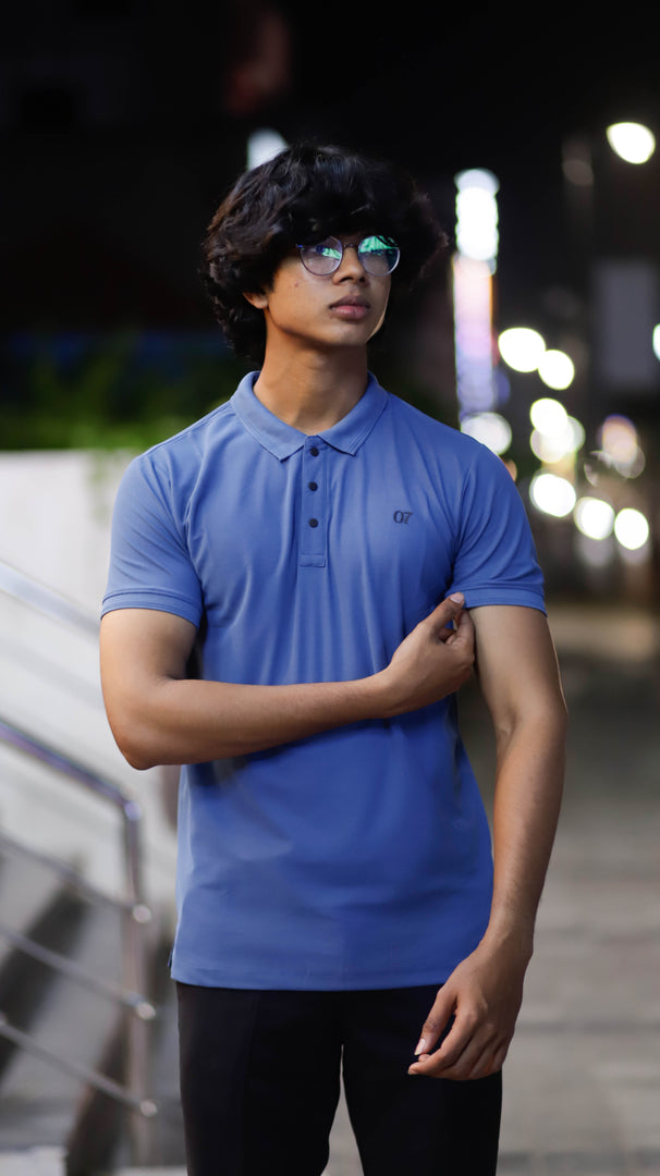 07 COLLAR NECK HALF SLEEVE MENS TSHIRT-PETROL BLUE