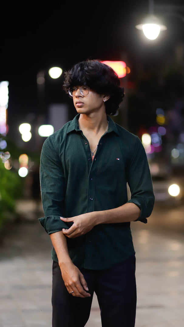 ATTRACTIVE FULL SLEEVE CORDUROY SHIRTS-BOTTLE GREEN